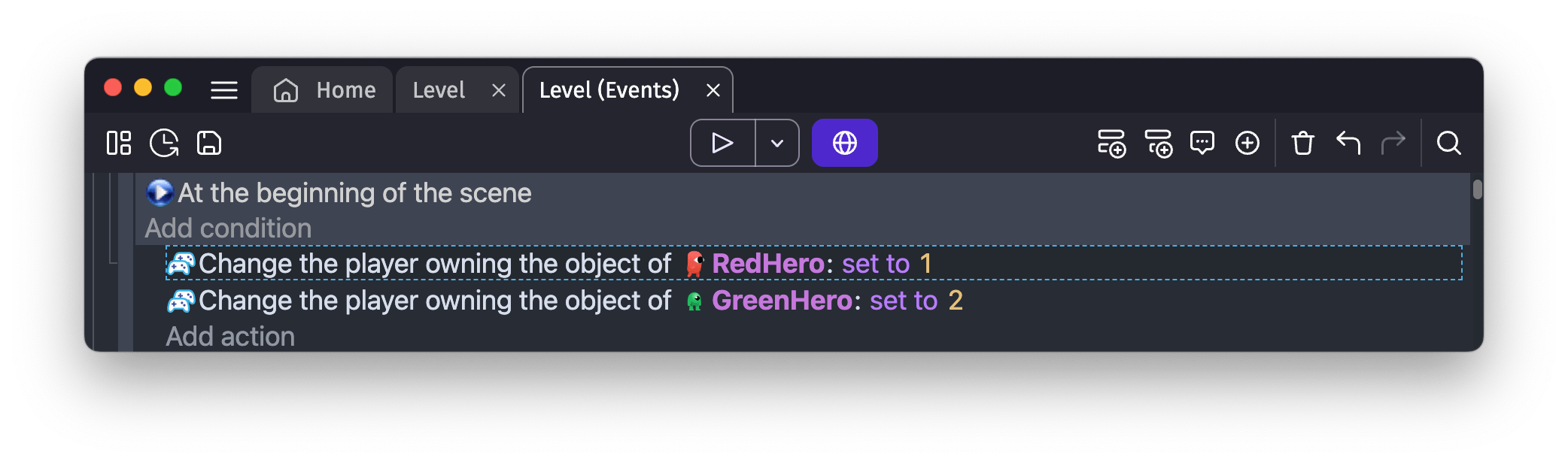 Example of setting ownership of objects